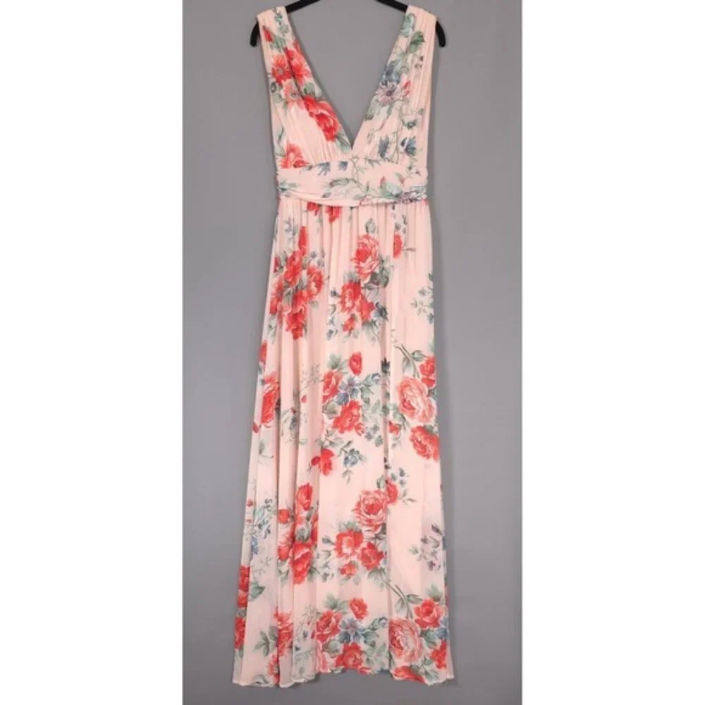 Lulus Garden Meandering Blush Pink Floral Print‎ Lined Maxi Dress MEDIUM Evening
